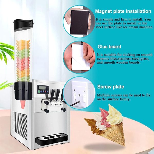 ⁦Saladulce Ice Cream Cone Dispenser Holder Wall Mount Cone Holder Waffle Cone Dispenser for Ice Cream Machine, 16.9"Hx3.9"D⁩ - الصورة ⁦5⁩