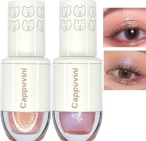 Excefore Liquid Glitter Eyeshadow, 2PCS Bling Eye Shadow Sparkle Shimmer Eyeliner Sticks Long Lasting, Quick-Drying, Easy to Apply, Loose Glitter Glue for Eye Crystals Makeup