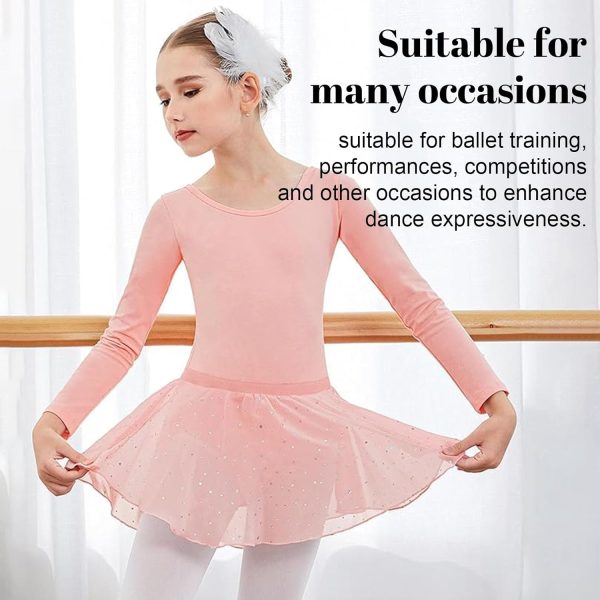 ⁦Trezalmyx Girls Ballet Leotard with Long Sleeve, Crisscross Back Dance Dress & Removable Shiny Skirt Combo for Kids⁩ - الصورة ⁦7⁩