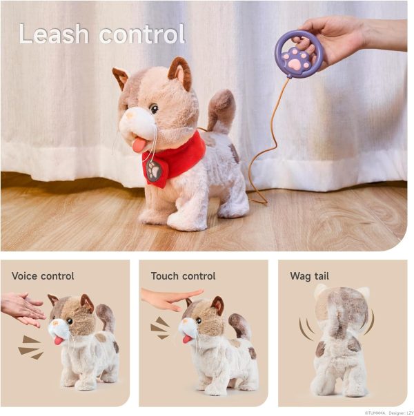 ⁦Interactive Electronic Plush Cat Toy for Kids, Realistic Walking Cat Toy That Walks, Meows,Tongues Out and Wags Tail, Kitten Pet Toy with Leash, Birthday Boys and Girls 3 4 5 6 7 Years Old⁩ - الصورة ⁦2⁩