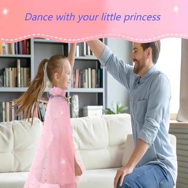 ⁦Princess Costume Dress up Clothes for Girl 3-10 Year Old, Princess Cape Set with Beaded Jewelry, Princess Cosplay Up Set for Little Girls Toddler Birthday Halloween Party⁩ - الصورة ⁦5⁩