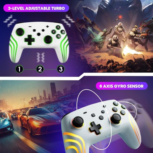 ⁦Gaming Controller with Hall Effect Trigger, Azonee Wireless Remote for Nintendo Switch/Lite/OLED/PC/for IOS/Android/for Steam, RGB LED, Turbo Function⁩ - الصورة ⁦5⁩