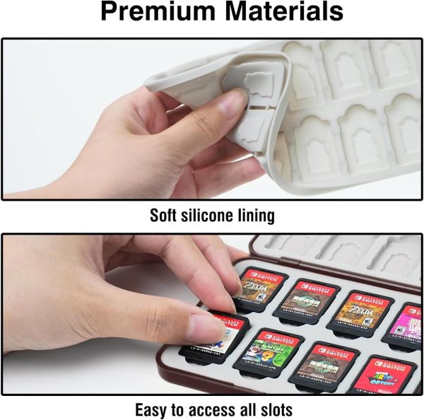 ⁦SWIUKPHE Game Card Case for Switch/SD Cards, Storage 24 Switch Game Cartridges and 24 Micro SD Cards, Portable Holder Pretty Cute Hard Shell with Magenic Closure, Black⁩ - الصورة ⁦3⁩