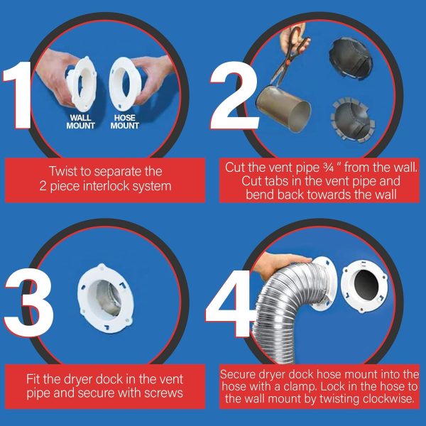 ⁦Dryer Dock The Original Dryer Vent Quick Release - Two-Piece Dryer Hose Quick-Connect, Twist & Lock Tight, Fits 4 Inch Tubes,White⁩ - الصورة ⁦7⁩