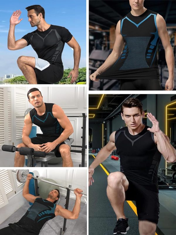 ⁦Mens Running Sport Tank Tops Dry Fit Gym Wicking Athletic Mesh Breathable Cool Workout Sleeveless Shirts Base Layer⁩ - الصورة ⁦4⁩