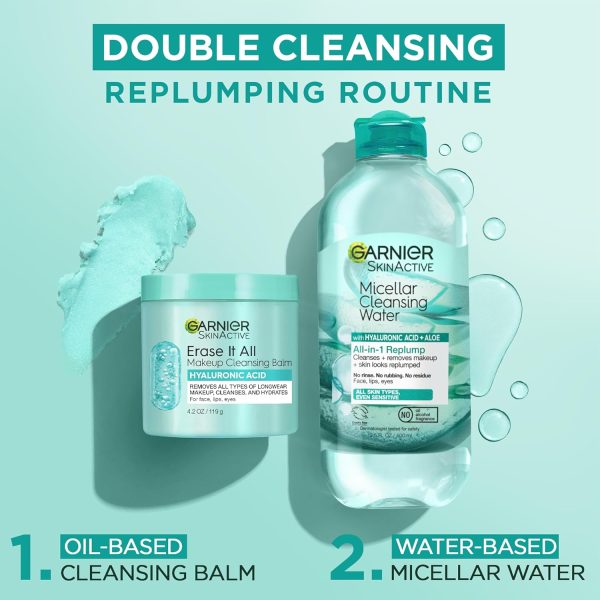 ⁦Garnier Erase It All Makeup Cleansing Balm with Hyaluronic Acid, Replumping Facial Cleanser and Makeup Remover, 4.2 Oz⁩ - الصورة ⁦3⁩