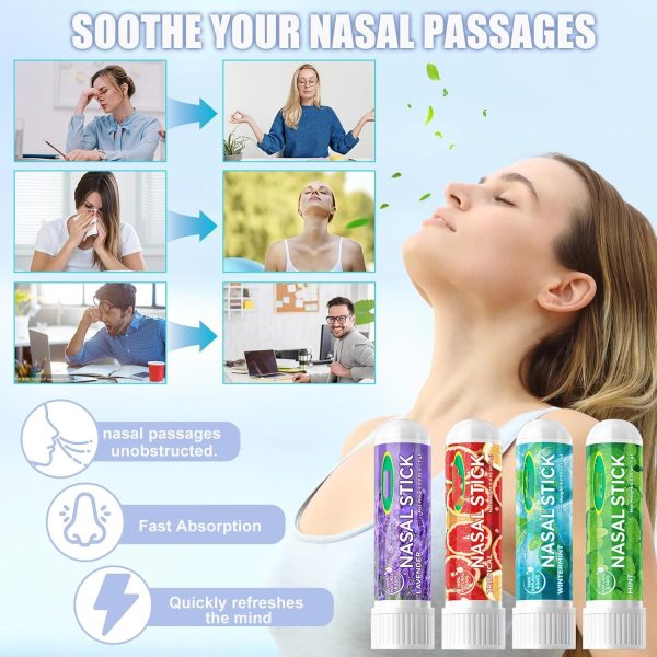 ⁦4 Pack Nasal Stick, Naturals Nasal Inhaler Pen, Scented Sticks for Essential Oils, Quick Help of a Blocked Nose, Improves Breathing and Increases Focus⁩ - الصورة ⁦4⁩