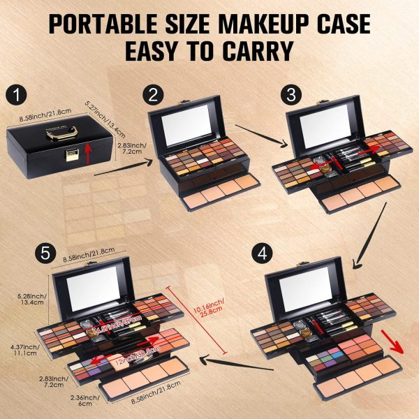 ⁦Professional Makeup Kit for Women Girls Full Kit with Mirror 58 Colors All in One Make up Gift Set Included Eyeshadow,Compact Powder,Blusher,Lipstick,Eyebrow Pencil,Gitter Gel,Eyeliner,Mascara (N)⁩ - الصورة ⁦6⁩