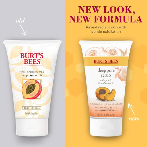 ⁦Burt's Bees Peach and Willow Bark Deep Pore Exfoliating Facial Scrub, 4 Oz (Package May Vary)⁩ - الصورة ⁦2⁩