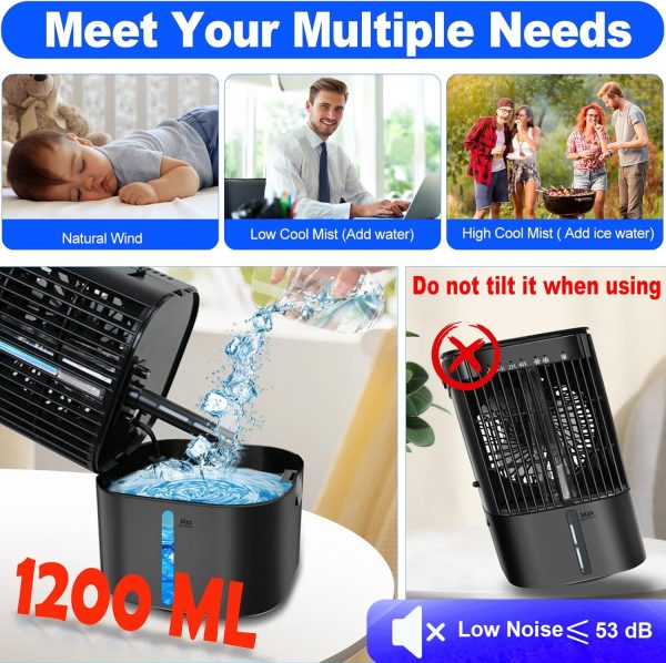 ⁦Portable Air Conditioners Fan - Portable AC Small Personal Air Cooler, Quiet Mini Mobile Cooling Fan with Handle,2/4H Timer 3 Speeds,Desk Air Conditioner with 7 Color for Home Office Car Work Outdoor⁩ - الصورة ⁦3⁩