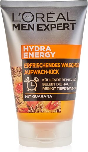 L'Oréal Men Expert Facial Cleansing for Men, Refreshing and Nourishing Cleansing Gel with Wake-Up Kick for Men, Hydra Energy, 1 x 100 ml