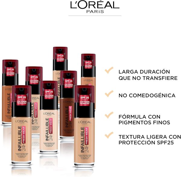⁦L’Oréal Paris Nude Infallible Foundation - 260 Soleil Dore/Golden⁩ - الصورة ⁦7⁩