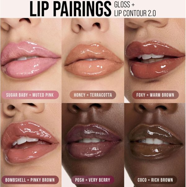 ⁦HUDA BEAUTY Faux Filler Shiny Non-Sticky Lip Gloss Bombshell - Pinky Brown 0.13FL.OZ / 3.9ml⁩ - الصورة ⁦8⁩