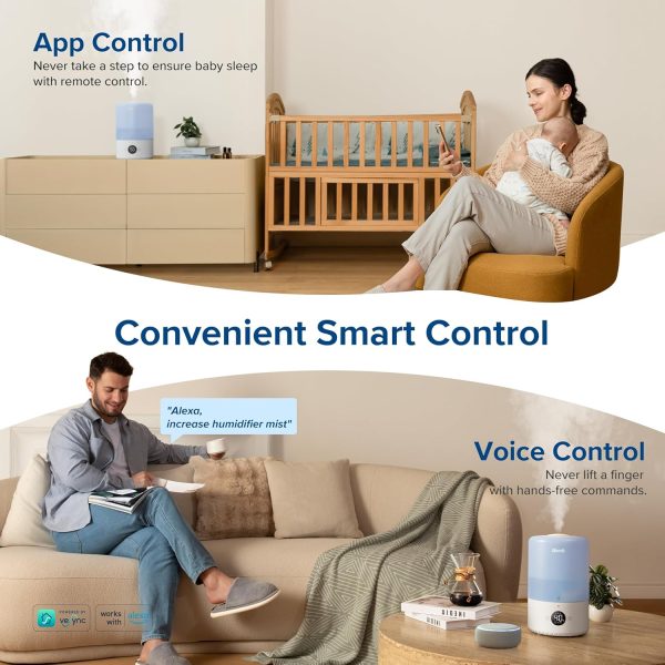 ⁦LEVOIT Dual 200S Smart Humidifiers for Bedroom, Top Fill, Customize Humidity for Home, Baby Nursery & Plants with Humidistat, Essential Oil Diffuser, Schedule, Timer, APP & Voice Control, 3L, Blue⁩ - الصورة ⁦3⁩