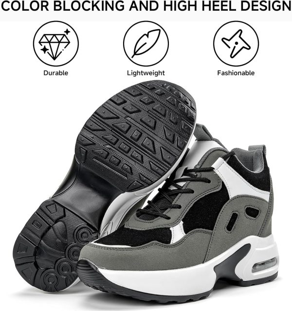 ⁦MrToNo Women's Hidden Wedge Sneakers High Top Lace Up Lightweight Walking Shoes Slip Resistant Fashion Air Cushion Sneakers⁩ - الصورة ⁦3⁩