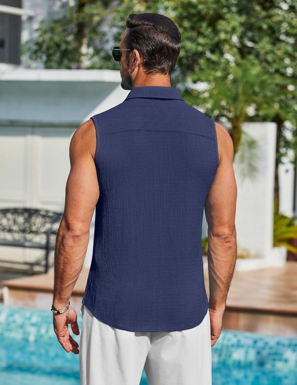 ⁦COOFANDY Men's Sleeveless Button Up Shirts Knit Summer Tank Top Casual Beach Tank Shirt Textured Tops⁩ - الصورة ⁦4⁩