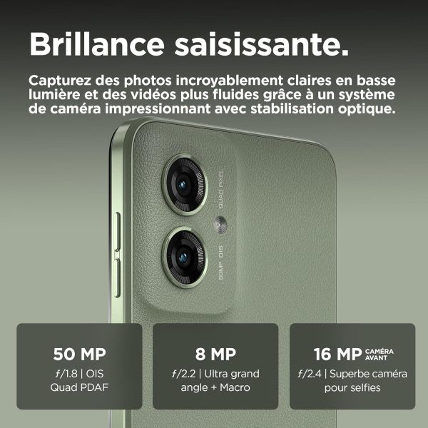 ⁦Motorola Moto G55 Dual-SIM 256GB ROM + 8GB RAM (GSM Only | No CDMA) Factory Unlocked 5G Smartphone (Smoky Green) - International Version⁩ - الصورة ⁦5⁩