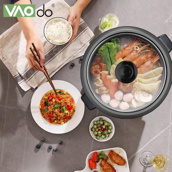 ⁦VAODO 1.8L Rice Cooker Steamer, with Removable Nonstick Pot and Water Level Indicator, Mini Rice Cooker with Glass Lid, Auto Keep Warm, for Soups, Stews, Grains & Oatmeal, Cooking Turner⁩ - الصورة ⁦6⁩