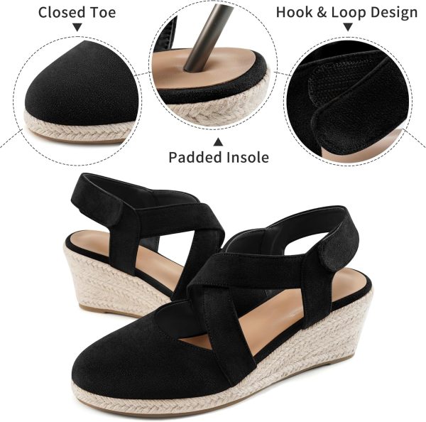 ⁦HARENCE Espadrilles Wedge Sandals for Women: Comfortable Closed Toe Ankle Strap Summer Dressy Platform Heels Shoes⁩ - الصورة ⁦3⁩
