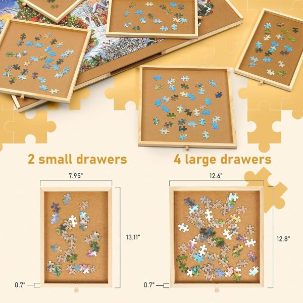 ⁦1500 Piece Rotating Puzzle Board with 6 Drawers and Cover, Portable Wooden Jigsaw Puzzle Table, Spinning Puzzle Boards for Adults and mom, 94 * 71 * 1.5Cm⁩ - الصورة ⁦3⁩