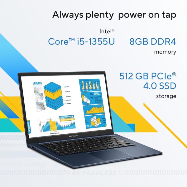 ⁦Asus VivoBook Laptop X1404VA-NK548W, Intel Core i5 1335U,8GB RAM DDR4, 512GB SSD, Screen 14.0" FHD, Support Num Pad, Berry Pink, Plastic, WIN 11, 2Y Int'l Warranty⁩ - الصورة ⁦3⁩