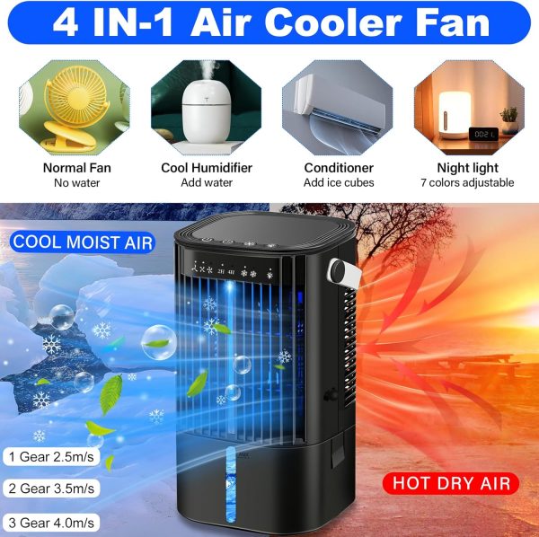 ⁦Portable Air Conditioners Fan - Portable AC Small Personal Air Cooler, Quiet Mini Mobile Cooling Fan with Handle,2/4H Timer 3 Speeds,Desk Air Conditioner with 7 Color for Home Office Car Work Outdoor⁩ - الصورة ⁦2⁩