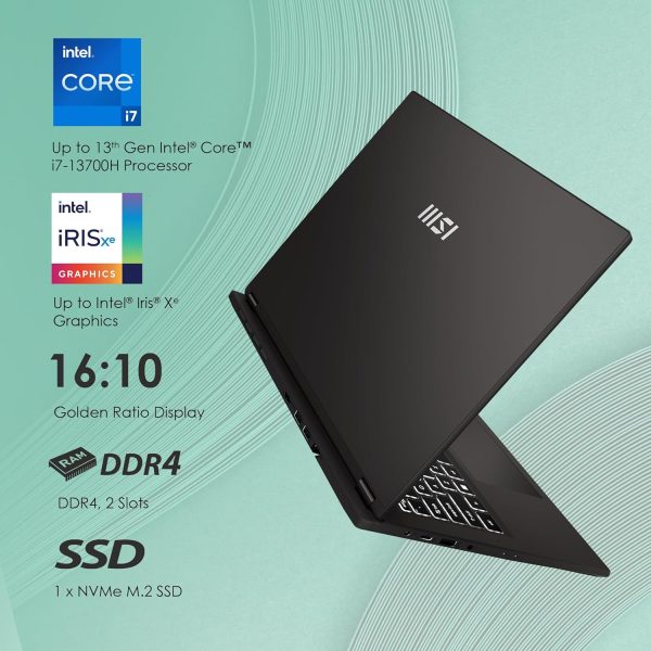 ⁦MSI Commercial 14 H Professional Laptop: 13th Gen Intel Core i7, 14” 60Hz Display, Intel Iris Xe, 16GB DDR4, 512GB NVMe SSD, Eco-Friendly, Fingerprint Reader, Win 11 Pro: A13MG vPro-009US⁩ - الصورة ⁦2⁩