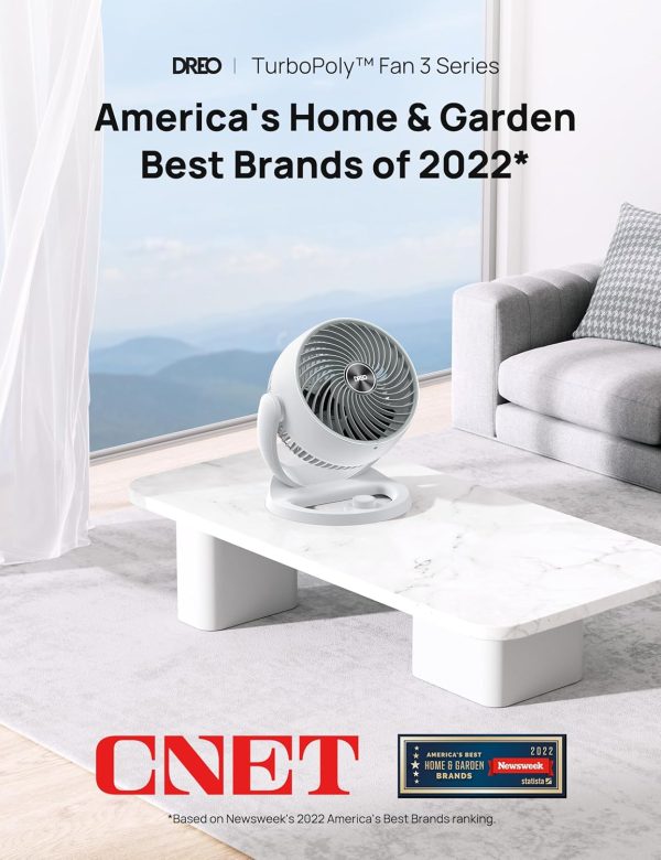 ⁦Dreo 11.8" Air Circulator Fan, Desk Fan, 70ft Whole Room Air Circulation, Table Fan, 120° adjustable tilt, 3 Speed, 28db Low Noise, Quiet, Portable Fan for Bedroom, Office, Kitchen, Home, White⁩ - الصورة ⁦2⁩