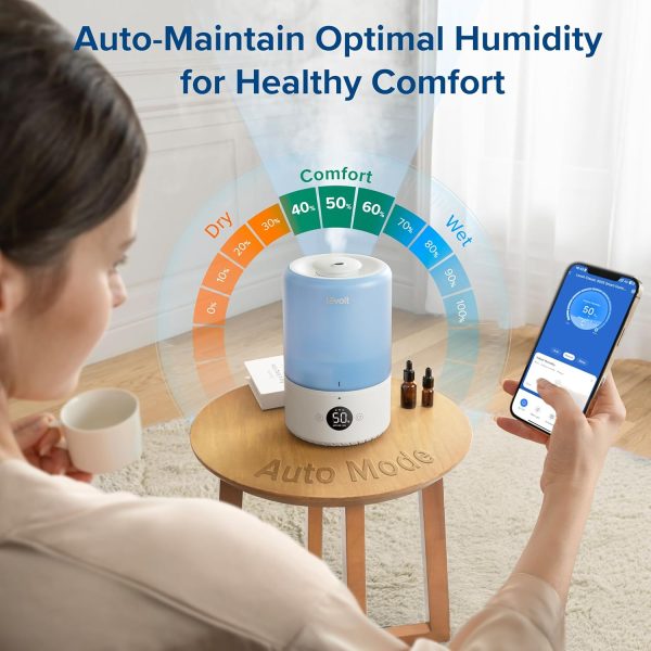 ⁦LEVOIT Dual 200S Smart Humidifiers for Bedroom, Top Fill, Customize Humidity for Home, Baby Nursery & Plants with Humidistat, Essential Oil Diffuser, Schedule, Timer, APP & Voice Control, 3L, Blue⁩ - الصورة ⁦2⁩