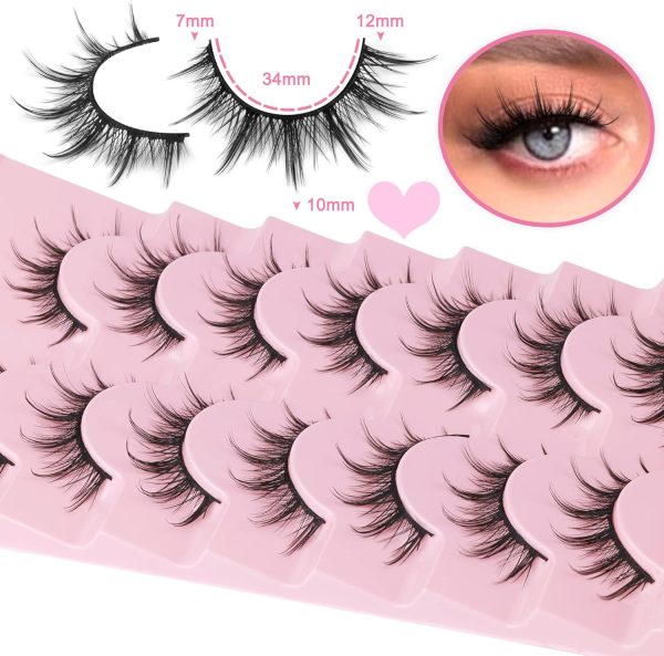⁦SWIUKPHE Manga Lashes, Natural Look False Eyelashes Anime Lashes, Mink 3D Volume Eyelashes Pack Cosplay Fake Eyelashes Look Like Individual Cluster, 7 Pairs⁩ - الصورة ⁦3⁩