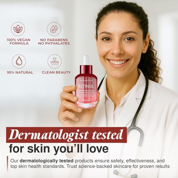⁦The Beauty Elixir Retinol Serum For Face - Dermatologist Tested, Anti-Aging, Fine Lines & Wrinkles & Post-Acne Marks Treatment - Clean Beauty, Cruelty-Free Korean Skin Care for All Skin Types - 1.69oz⁩ - الصورة ⁦5⁩