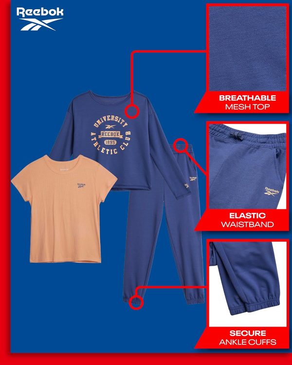 ⁦Reebok Girls' Active Leggings Set - 3 Piece Mesh Shirt, Capri Leggings, and Crop Cami Sports Bra - Summer Activewear (7-12)⁩ - الصورة ⁦2⁩