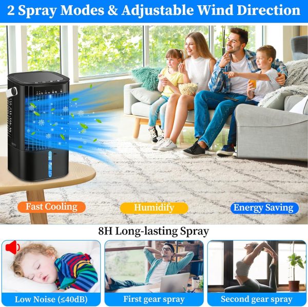 ⁦Upgraded Portable Air Conditioners- Evaporative Air Cooler,Portable AC with 3 Wind Speed & Mist, Mini Cooling Fan Personal Air Conditioner with 7 Night Light & 2-4H Timer for Bedroom Office Home-Black⁩ - الصورة ⁦5⁩