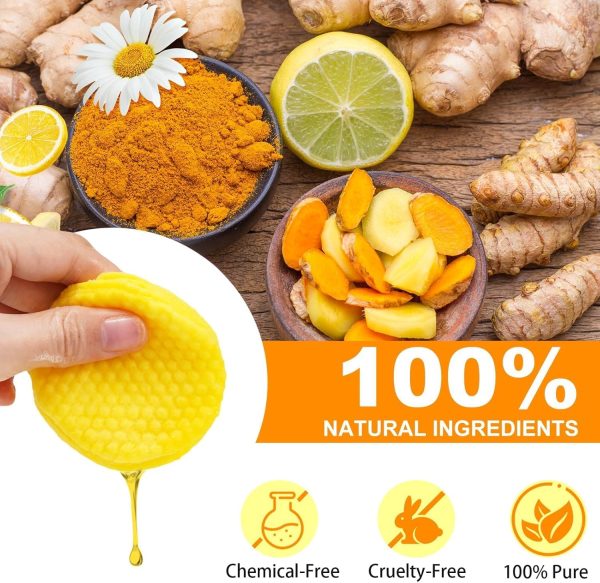 ⁦Turmeric Kojic Acid Cleansing Pads - Makeup Remover & Skincare Pads - Soft, Absorbent, Unbleached Facial Cotton, Glow Organic Skin Care - 50 Count⁩ - الصورة ⁦3⁩