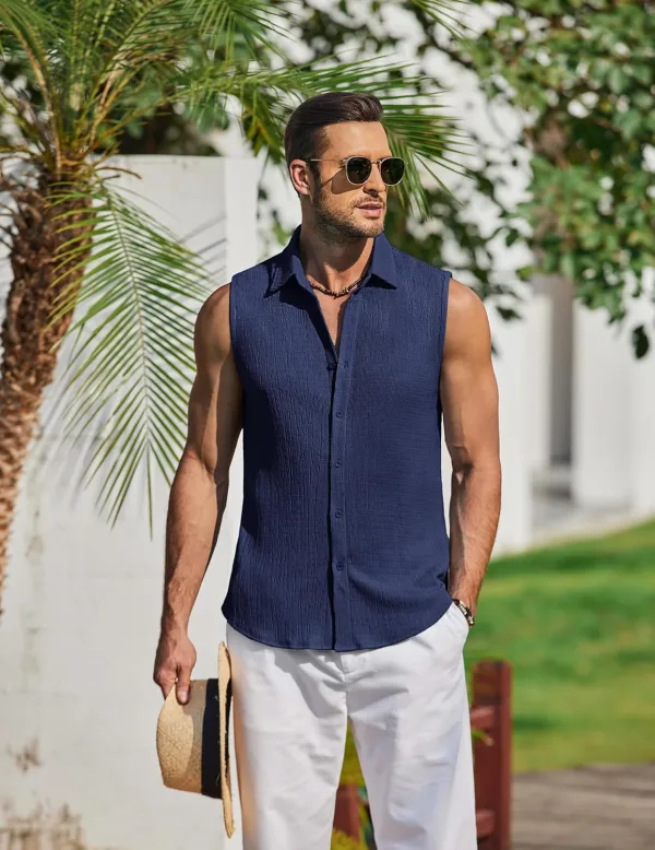COOFANDY Men's Sleeveless Button Up Shirts Knit Summer Tank Top
