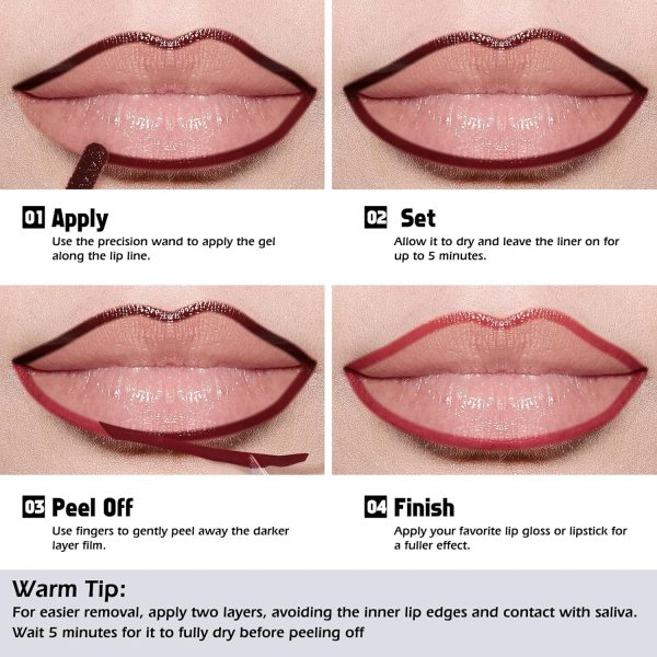⁦KIMUSE Peel Off Lip Liner Stain, Long Lasting Lip Tint Stain Peel Off, Waterproof, Transfer-Proof, Highly Pigmented Color Peel Off Lip Stain Liner, Matte Finish⁩ - الصورة ⁦2⁩