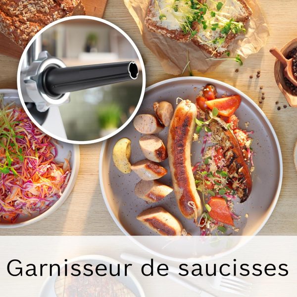 ⁦Bosch, MultiPower Series 4 Meat Grinder Powerful 1900 Watt Motor Meat Grinder Sausage Topper, White, MFWS420W⁩ - الصورة ⁦9⁩