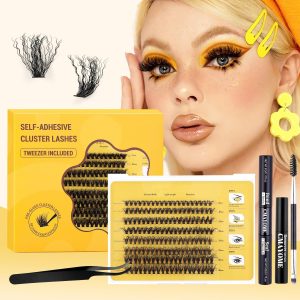 Excefore DIY Lash Extension Kit, 160Pcs D Curl Individual Lashes, Lash Clusters Kit with Lash Bond and Seal, Cluster Lashes Glue Remover, Eyelash Clusters Applicator Tool for Natural Look (8-16mm)