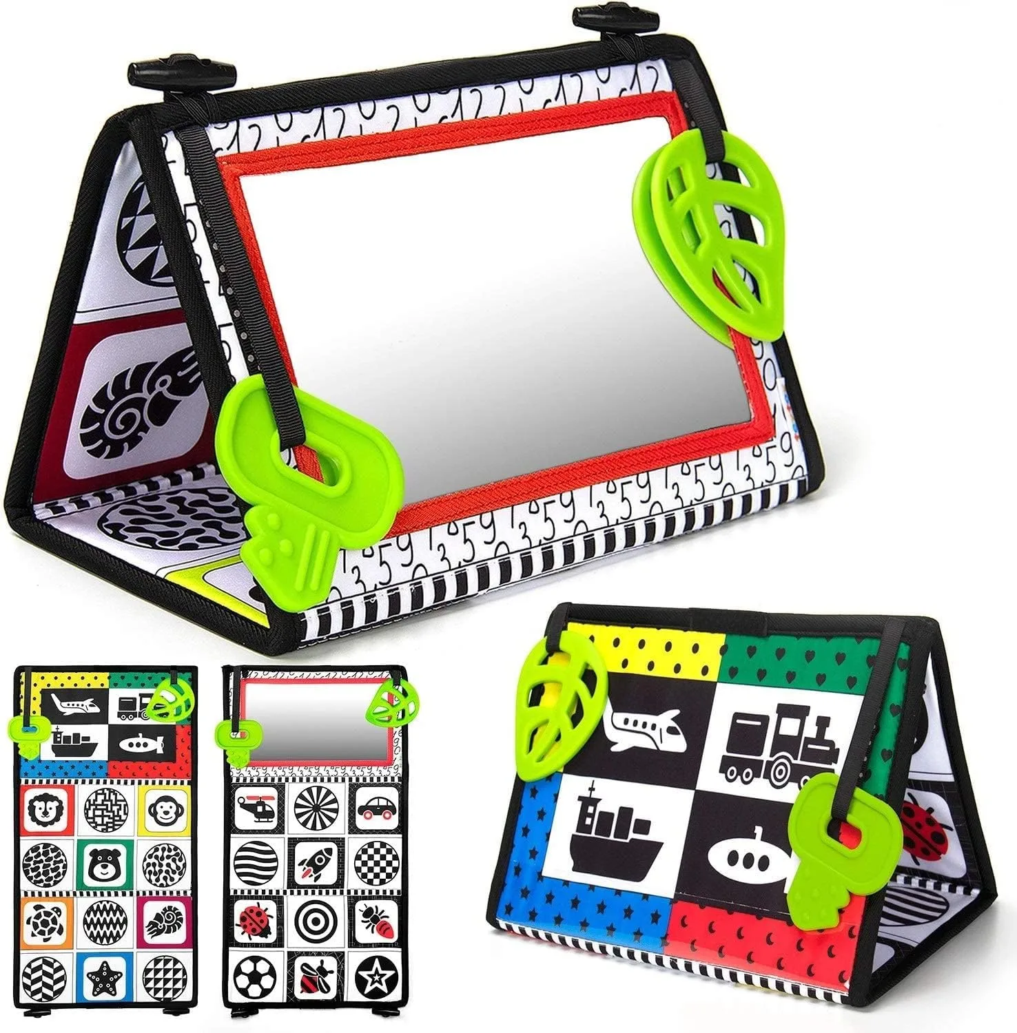 Tummy Time Floor Mirror, Newborn Toys Infant Toys 0 3 Months Brain Development High Contrast Baby Toys Black and White, Baby Mirror Tummy Time Toys for Infants Sensory Baby Toy 0-6 Months Gift