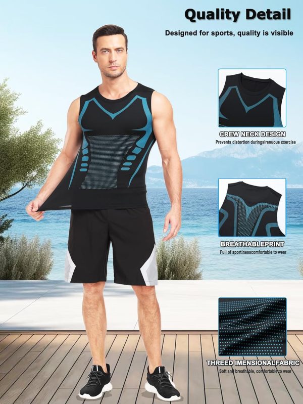⁦Mens Running Sport Tank Tops Dry Fit Gym Wicking Athletic Mesh Breathable Cool Workout Sleeveless Shirts Base Layer⁩ - الصورة ⁦2⁩