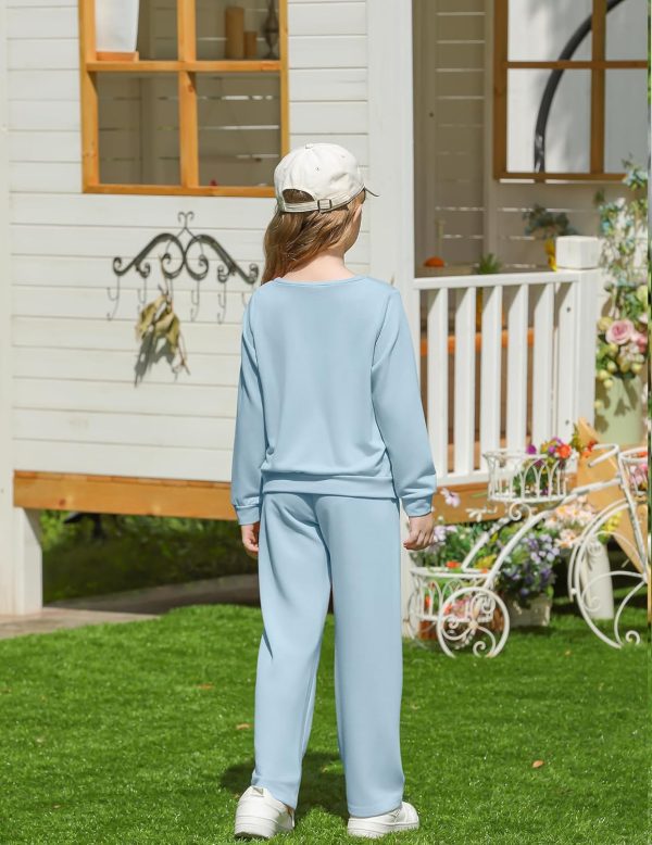 ⁦Yekaty Girls Clothes Long Sleeve Twist Front Shirts and Wide Leg Pants Sweatsuits 2 Piece Fall Outfits Jogger Set⁩ - الصورة ⁦5⁩