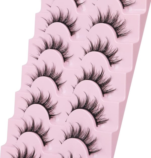 ⁦SWIUKPHE Manga Lashes, Natural Look False Eyelashes Anime Lashes, Mink 3D Volume Eyelashes Pack Cosplay Fake Eyelashes Look Like Individual Cluster, 7 Pairs⁩ - الصورة ⁦7⁩