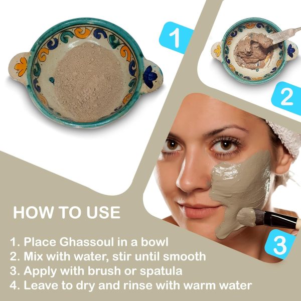 ⁦Zakia's Morocco Ghassoul Clay Mask - Organic Natural Facial Mask and Skin Care Treatment - Anti-aging Mud Mask Heals Dry & Oily Skin, Acne, Eczema & Psoriasis - 8 Oz⁩ - الصورة ⁦3⁩