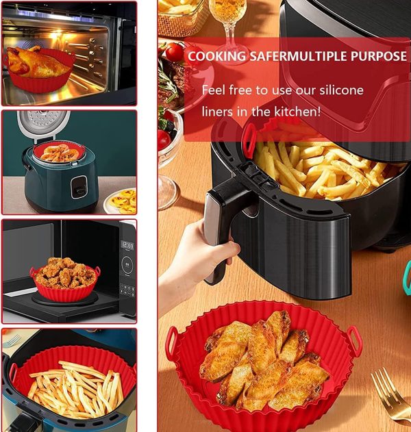 ⁦FCfit Air Fryer Silicone Liner Set - 4 Pack Reusable Pots for Easy Cleaning - Oven and Microwave Accessories (Pink, Gray, Red, Blue)⁩ - الصورة ⁦4⁩