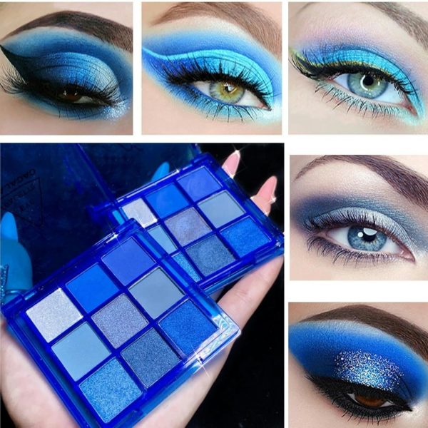 ⁦9 Colors Blue Eyeshadow Palette, Glitter Shimmer Matte Neutral Shades, High Pigmented Waterproof Grey Light Blue Eyeshadow, Shimmer Bright, Daily Party Sparkling Eyeshadow Palett⁩ - الصورة ⁦2⁩