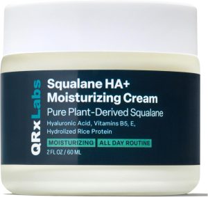 QRxLabs Plant-Based Squalane HA+ Moisturizing Cream with Hyaluronic Acid - Organic ECOCERT Approved USDA Certified Squalane Derived from Sugarcane - Moisturizer for Face, Body & Skin - 2 Fl Oz / 60 ml