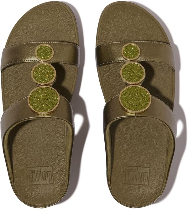 ⁦FitFlop Women's Halo Bead-Circle Metallic H-bar Slides Wedge Sandal⁩ - الصورة ⁦5⁩