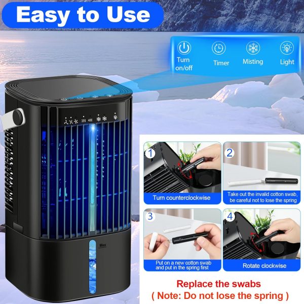 ⁦Portable Air Conditioners Fan - Portable AC Small Personal Air Cooler, Quiet Mini Mobile Cooling Fan with Handle,2/4H Timer 3 Speeds,Desk Air Conditioner with 7 Color for Home Office Car Work Outdoor⁩ - الصورة ⁦4⁩