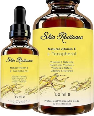 Skin Radiance Premium 100% Pure Vitamin E Oil for Face & - 60,000 IU in Glass Bottle - Highly Moisturising Oil for , Nails & Hair - Vegan, No GMO & Hexane Free. 50ml