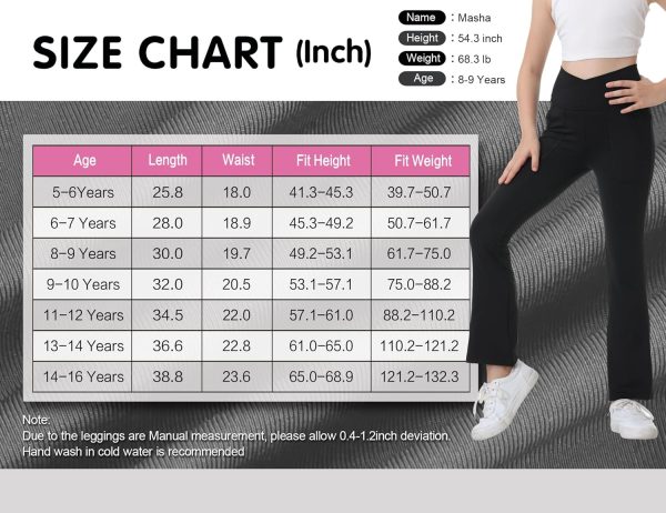 ⁦Jinhiteam Leggings with Pockets for Girls Solid Black Stretch High Waist Tummy Control Workout Dance Bootcut Yoga Pants⁩ - الصورة ⁦6⁩